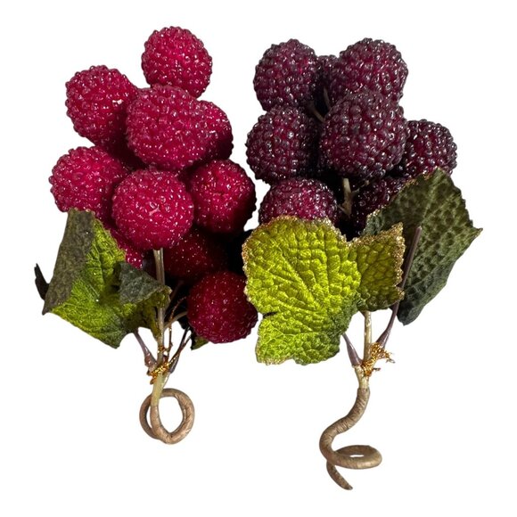 Vintage Large Lot Fake Decorative Beaded Fruit Set Raspberry Pear Apple 4 Basket - Picture 3 of 6